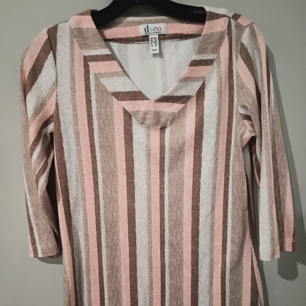Denim & Co. Regular 3/4 Sleeve Striped Tunic Detail, Multicolor, XXS